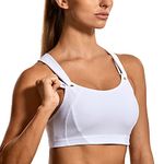 SYROKAN Women's High Support Sports Bra Wirefree Full Coverage Padded Front Velcro Adjustable Gym Bras White 36DD