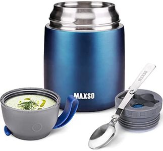 MAXSO Soup Thermo for Hot & Cold Food for Adults Kids, 17 oz Vacuum Insulated Steel Lunch Container Bento Box with Spoon, Leakproof Thermal Food Jar for School Office Travel - Dark Blue