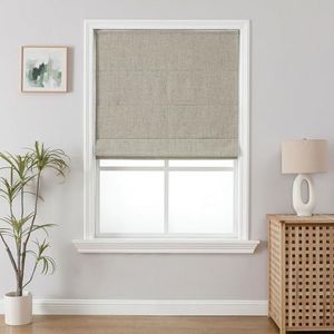 Joydeco Cordless Roman Shades, Linen Fabric Window Blinds, Thermal Insulated Blackout Blinds, Room Darkening Shades for Indoor Windows, Easy to Install, 48" W×72" H, Linen