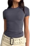 LACOZY Womens Basic Plain t Shirt Bustier Gym Crop Top Short Sleeve Elegant Blouse Tee Top 2023 Deep Grey S