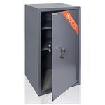 Brihard Business XXL Key Lock Safe - 73x40x36cm Large Security Box - Secure Storage for Office, Home Security - Heavy Duty 102L Safe with 2X Adjustable Shelf Titanium Grey, Ral 7015