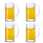 TUSAPAM Heavy Beer Mugs Set, 16oz Glass Mugs With Handle, Beer Glasses For Freezer, 500ml Beer Drinking Glasses, Traditional Stein For Bar, Alcohol, Beverages,Coffee, Teas, Set of 4