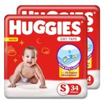 Huggies Dry Tape | Adjustable Tape Style Diapers, Small (S) Size (4-8 Kgs), Combo Pack of 68 | Up To 2X Faster Absorption, Up To 12 Hours Overnight Absorption