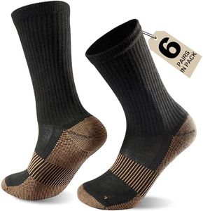 Dsource Premium Copper Compression Socks, Arch Support Breathable for Travel, Workouts and Running Hiking, 6 Pairs Crew Black& Gold M