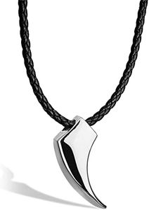 SERASAR Leather Chain Men Leather Necklace with Pendant - 60cm Silver - Leather Cord Chain with Jewelry Box for Men - Real Leather - Leather Necklace Men Jewelry Band