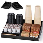 ANBOXIT Coffee Station Organizer for Countertop, Coffee Organizer for Office, Coffee and Tea Organizer for Home, Coffee Condiment Tray, Coffee Bar Accessories and Decor - Wooden, Black, 9 Compartment