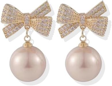 White Bow Earrings for Women Trendy Rhinestone Bow Pearl Dangle Earrings for Women Cute Stuff Bow Jewelry Prom Wedding Party Valentines Day Gifts