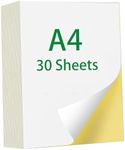 Printable Sticker Paper 30 Sheets, Matte White Sticker Paper Full Sheet Labels for Laser/Inkjet Printers, Letter Size (21 x 29.7CM)