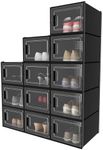 DWVO XX-Large 12 Pack Shoe Storage Boxes, Clear Plastic Stackable Shoe Organizer for Closet, Fit up to US Size 15, Foldable Shoe Rack Sneaker Containers Black