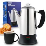 APOXCON 12-Cup Electric Coffee Machine with Cordless Server - CE Certified Stainless Steel Coffee percolator, Heat-Resistant Glass Knob, Multi-Use for Tea/Cocoa/Oatmeal, Fast Brew & 30mins Keep Warm