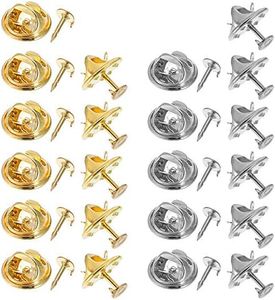 BaiJ Fermoir Pins,100 Ensembles Fermoirs Papillon pour Broches Attaches Pins pour l'artisanat DIY Bijoux Jewelry Making, avec Aiguilles, Argent+Or