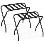 HOOBRO Folding Luggage Rack Pack of 2, Metal Suitcase Stand with Nylon Straps, Holds up to 45.5 kg, 69 x 39 x 56 cm, for Guest Room, Hotel, Bedroom, Closet, Steel Frame, Black BK02XLP201