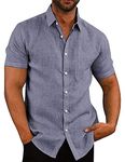 COOFANDY Mens Linen Shirts Short Sleeved Shirts Summer Shirts Casual Shirt Cotton Shirts Holiday Shirts Beach Shirts Lightweight Shirt Blue L