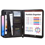 IVESIGN PU Leather Briefcase Business Binder Padfolio Portfolio with Calculator and Writing Pad, Professional Interview Padfolio with Zippered Closure, Interior 10.1 Inch Tablet Sleeve (Black)