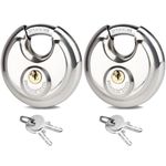 2Pack Padlocks Keyed Alike, 2-3/4"(70mm) Disc Locks for Storage Unit, Stainless Steel Locks with 4 Keys, Outdoor Waterproof Storage Lock for Storage Locker, Shed, Gate, Fence, Warehouse