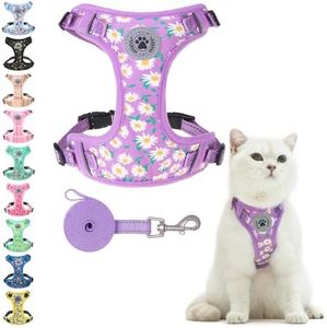 BEAUTYZOO Cat Harness Leash Set for Walking Escape Proof, Neck Release Adjustable Harness for Kitten Puppy Small Medium Large Cats, Soft Cute Easy Control Small Cat Harness for Cats Boy Girls Purple