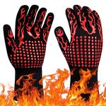 flintronic Grill Gloves Heat Resistant Fire Resistant Oven Gloves Hand Protection Grill Gloves, 1472°F/800°C Heat Resistant Oven Gloves for Grill, Oven, Cooking, Soldering（Red）
