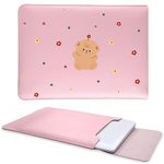 Cute Flower Laptop Sleeve Case for MacBook Air 13/MacBook Pro 13 (13 13.3 13.5 Inch),Kawaii Bear MacBook Bag Pink Can be Used as Mouse Pad and Laptop Desk Pad for Girl Women