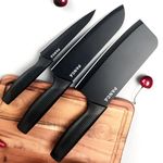 PANCA Knife Set with Cover for Kitchen Professional 3 Pieces High Carbon Stainless Steel Chef Knife I Utility Knife I Sontuku Knife I Kitchen Knives with Ergonomic Handle (Black, Set of 3)