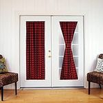 RLoncomix French Door Curtains Buffalo Check Window Curtains Rod Pocket Vintage Drapes for Glass Door Patio Front Door with Tieback 54 x 40 inches, 1 Panel, Red/Black