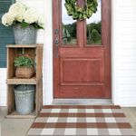 KOZYFLY Buffalo Plaid Area Rugs 2x3 Ft Coffee and White Checkered Rug Washable Front Door Mat Hand Woven Cotton Outdoor Rug Small Rug for Front Porch Kitchen Entryway Patio Bathroom