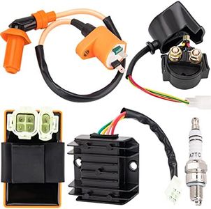 GY6 150cc Ignition Coil Kit for 150cc 125cc 50cc ATV Quad Go Kart Moped Scooter, High performance GY6 Ignition Coil, 6 Pin AC CDI Box, Voltage Regulator, Rectifier Solenoid relay&A7TC Spark Plug