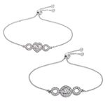 I Jewels Stylish Silver Plated Cubic Zirconia American Diamond Adjustable Bracelet For Women & Girls