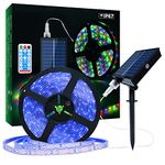 Solar LED Strip Lights Outdoor, 16.4ft/5m 280 LEDs, Solar Powered Blue Light LED Strip，IP67 Waterproof 2835 SMD Rope Lights for Garden Trees Christmas Party Decor