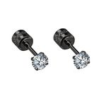 ANAZOZ Men and Woman Earring Studs Black,Stainless Steel Earrings for Women Studs Round 5MM with Cubic Zirconia Mens Stud Earrings Black