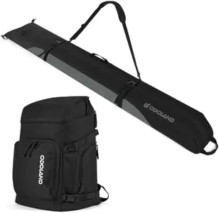 Odoland Ski Bag and Boot Bag Combo, Padded Ski Bags for Air Travel, Snowboard Backpack Fit Ski Up to 200cm, Waterproof Double Bag for Storage, Transport Ski Gear, Black & Grey
