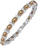 KEZEF Tennis Bracelets For Women - Cubic Zirconia - Oval 7x5mm Champagne Gemstones - Round 2.50mm White CZ - Silver Plated Brass - 7 Inch - Hypoallergenic Bracelets