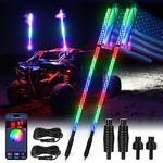 MICTUNING 2pc 3ft W1 Spiral LED Whip Lights with Flag, APP Control with RGB+IC Dream Flow Chasing Mode Multi-Colors Lighted Whips Compatible with ATV UTV RZR Trucks Dunes