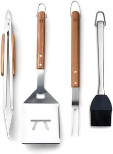 Outset Grande Stainless Steel Grill Tool Set, Verde Collection, Large Spatula, Tongs, Grill Fork, and Sauce Brush