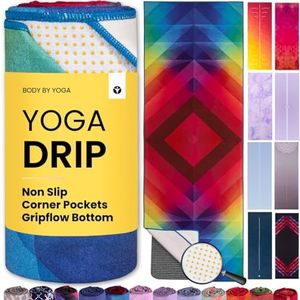 Yoga Drip: Hot Yoga Towel – Non Slip Yoga Mat Towel with Corner Pockets, Silicone Grip Dots & Subtle Alignment Lines | Sweat Absorbent, Moisture Wicking, Quick Dry | No Bunching or Sliding | 72” x 26”