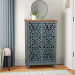 PHI VILLA Tall Accent Cabinet with Doors - Credenza for Living Room Farmhouse Storage Cabinet with Hollow Carved Door, 2 Door Accent Cabinet