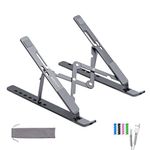 MegaStro® Laptop Stand for Desk with 7 Adjustable Angles, Aluminum Ergonomic Foldable Portable Compatible with All Brands 6-17.3 [with Pouch] [with Wire Protectors] (Metallic Grey)