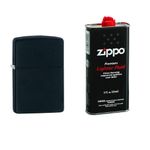 Combo of Zippo Classic Black Matte Windproof Pocket Lighter and 12 oz. Premium Lighter Fluid