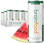 BrainFood Sparkling Water – Nootropic Drink with Nutrients & Antioxidants for Brain Health,Focus, Stress Support – Functional Beverage with Real Juice – Caffeine-Free, No Sugar Added, Vegan – 12oz Can (12 pack, Watermelon)