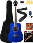Oscar Schmidt OG5 3/4-Size Kids Acoustic Guitar Learn-to-Play Bundle w/Gig Bag, Tuner, Strap, Picks, Instructional Book, DVD, and Austin Bazaar Polishing Cloth - Blue