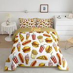 Kids Food Comforter Set Hamburger Fried Chicken Chips Down Comforter for Kids Boys Girls Pizza Kola Bedding Set Ice-cream Duvet Insert/Quilt Set Room Decor Single Size