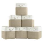 Patvingot 11×11×11 Cube Storage Bins, Foldable Fabric Storage Basket,Organizers for Shelves with Handles for Organizing Home, Closet, Clothes, Toy, Book, Laundry, Office (White and Khaki, 6 Pack)