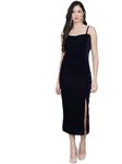 Vaararo Women's Velvet VRO_DRS_30_Maxi Crop Party Dress_P_Navy Blue_S