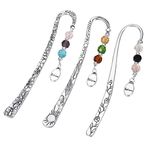 HOUSWEETY Beaded Charm Bookmarks, with Crystal Glass Quartz, "Believe" Dangle Beads, 3 Pcs, Silver Tone