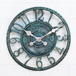 Taodyans Outdoor Wall Clock 12 in Outside Waterproof Garden Clock Quartz Battery Operated Round Clocks Retro Home Kitchen Living Room Decor Clocks -Not Silent (Turquoise)