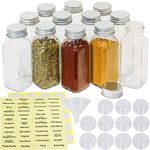 SimpleHouseware Spice Jars 6 Ounce Square Bottles with Labels, 12 Pack, Clear