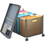 Modanais File Organizer Box, Large File Box for Hanging Letter/Legal Size File, File Folder Storage Box with Wheels, Decorative File Box for Office/Decor/Home, Metal