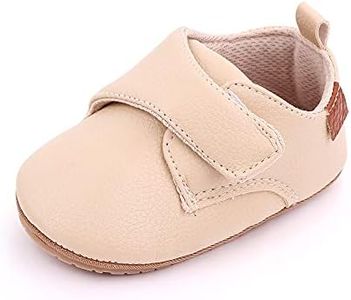 Methee Infant Baby Boys Girls Walking Shoes, Soft Sole Non-Slip First Walker Shoes Newborn Crib Shoes, Perfect for Baptism/Crawling/Wedding, Za-beige, 12-18 Months Infant