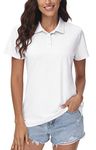 MAGCOMSEN Polo Shirts for Women Dry Fit Short Sleeve T-Shirts UPF 50+ Sun Protection Collared Ladies Golf Shirts, White, L