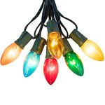 C9 Multicolor Christmas String Light Set, 25ft Vintage Christmas Tree Lights, Outdoor Roofline String Lights with 25 Clear Bulbs for Patio Garden Holiday Indoor Wedding Home Decorating, Green Wire