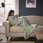 Silentnight Snugsie Sage Wearable Blanket - Soft Teddy Fleece Blanket with Sleeves - 2-in-1 Sleeved blanket and Cushion - Supersized with Foot Pocket